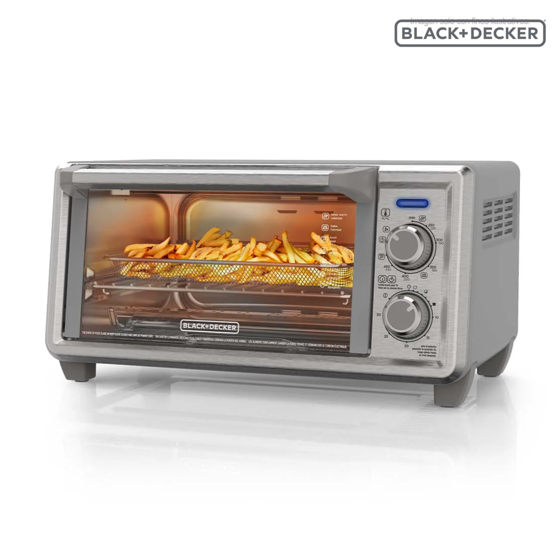 Horno Tostador Freidora de Aiere 1150W Capacidad para 4 Rebanadas Black and Decker TO4125-0SDLA Tostahorno.
