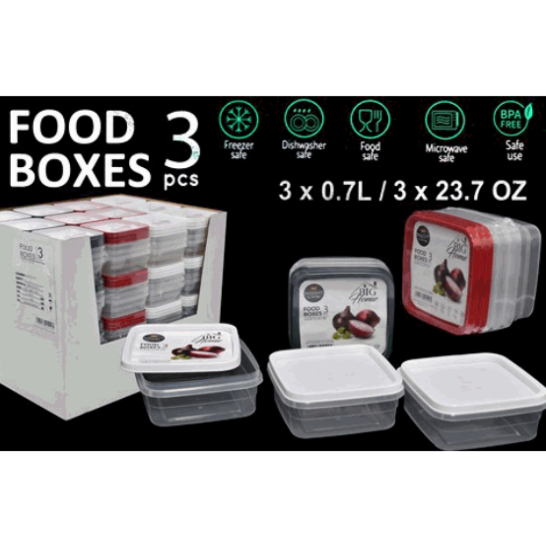 Set 3 Vasijas Plásticas Cuadrado con Tapa 0.70L BG-TLT-011