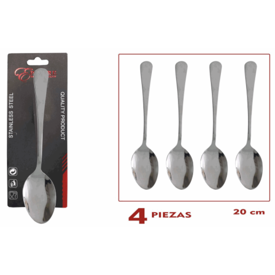 (LLEGANDO 27 DE MARZO) Set de 4 Cucharas de Mesa en Acero Inoxidable 20cm 87601