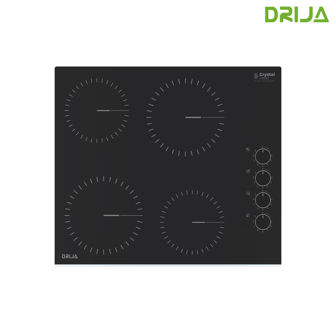 Estufa Empotrable Eléctrica Vitrocerámica Negra 4 Quemadores Bari 60-A Drija