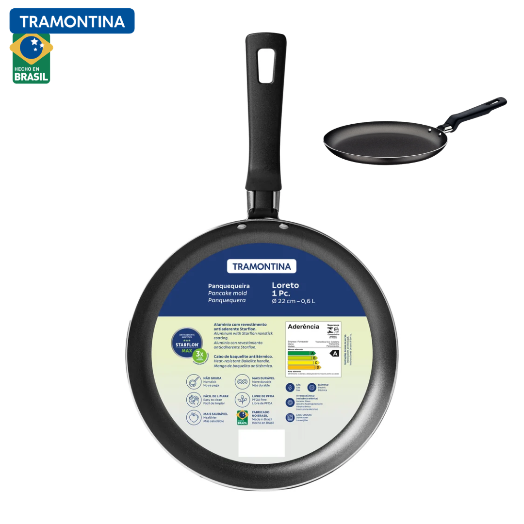 Sartén para pancakes de aluminio Loreto con revestimiento antiadherente Starflon Max de 22cm Tramontina 20389/022
