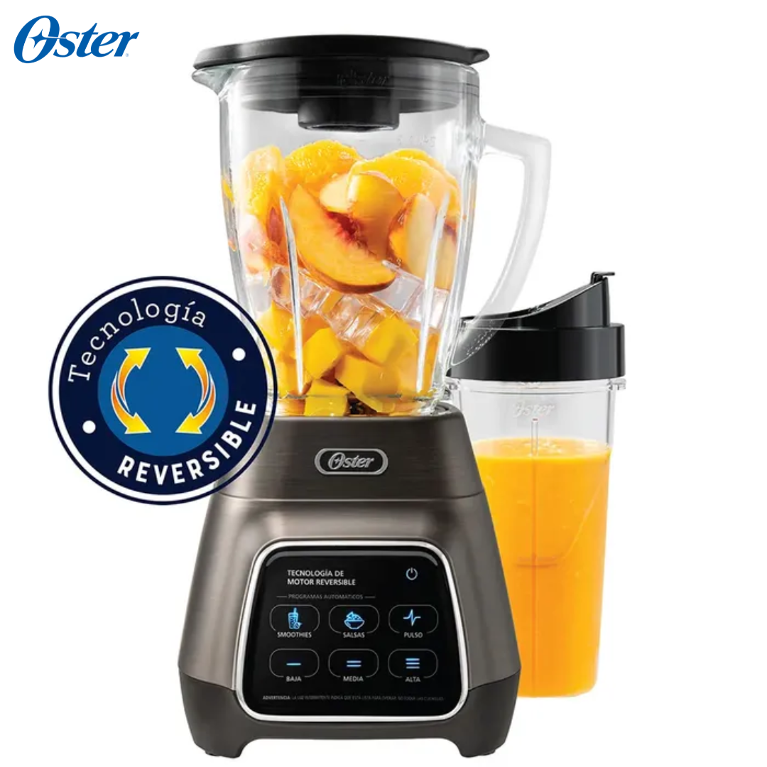 (LLEGANDO 15 DE OCTUBRE) Licuadora Oster Reversible 1000W con Pantalla Táctil, Vaso de Vidrio 1.5L y Blend-N-Go 750 ml BLSTPYG1312