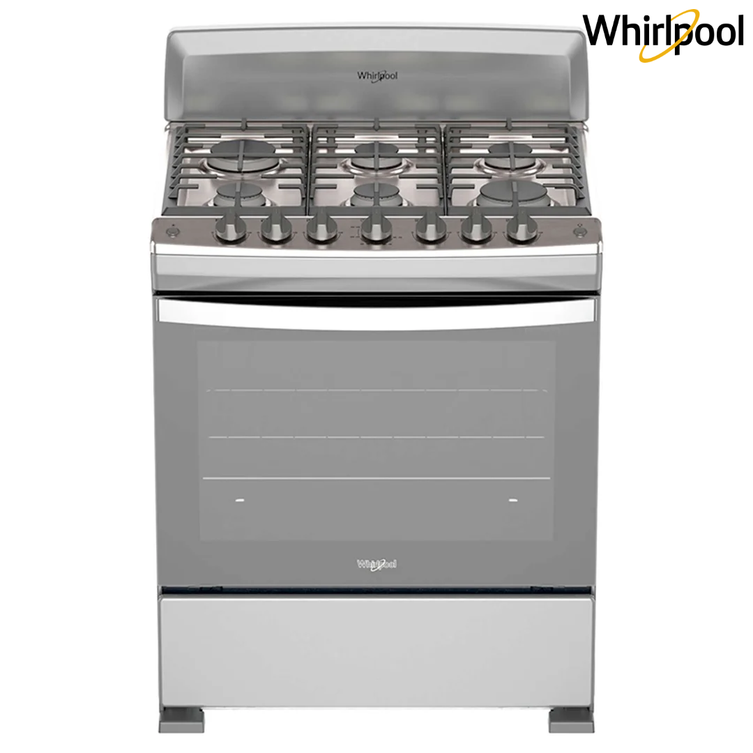Estufa con Horno a Gas Whirlpool LWFR3000S de 30 Pulgadas con 6 Quemadores, Parrillas de Hierro Fundido y Horno EverClean
