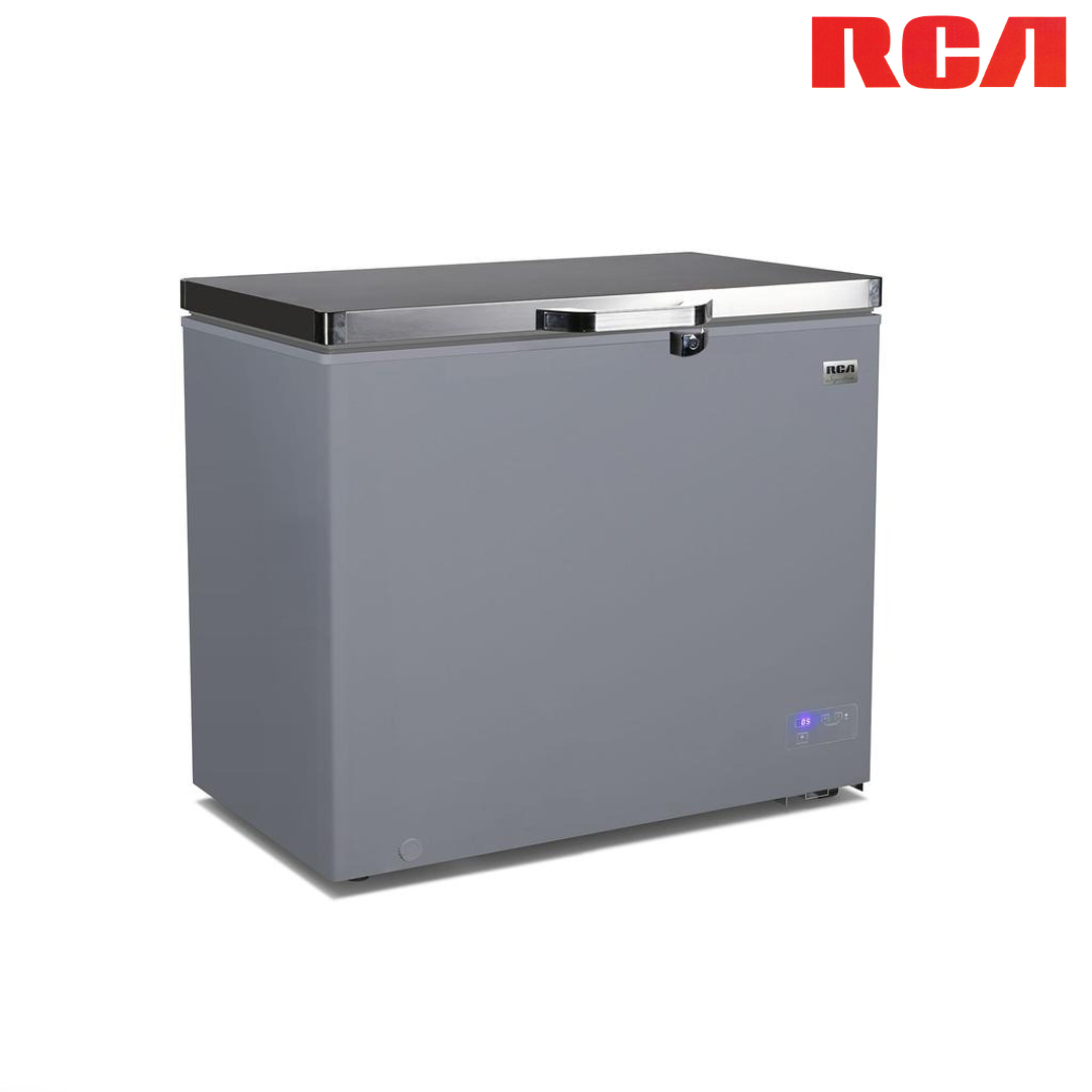 Congelador Horizontal RCA 3.5 Pies³ Gris con Tapa de Acero Inoxidable, Panel Digital, Luz LED y Canasta Plástica RCSF35PSDA