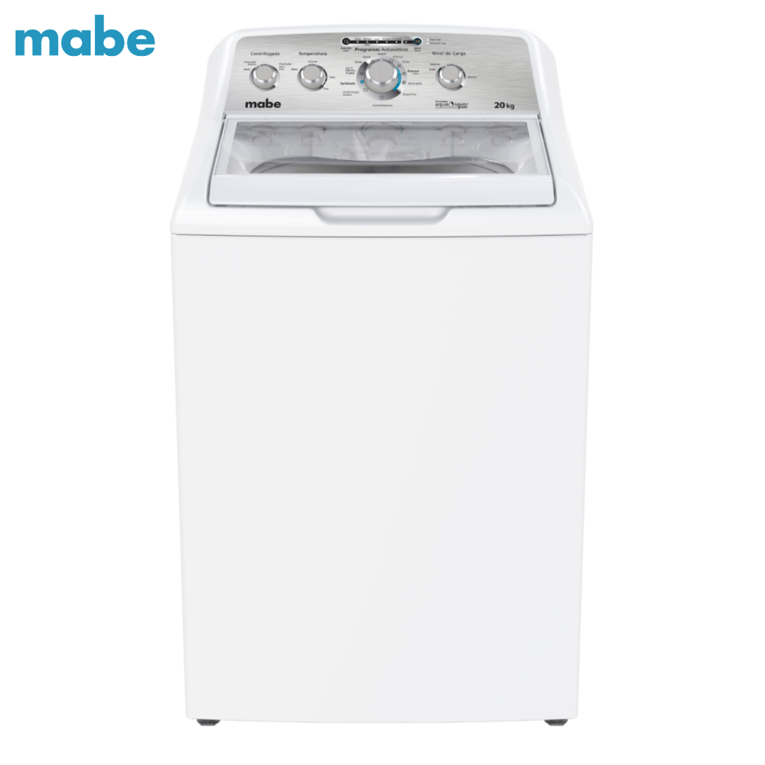 Lavadora de Carga Superior Automática Mabe Aqua Saver Green LMA70214VBAB0 20 kg – 11 Programas, Sanitizado, Lavado Express, Blanca