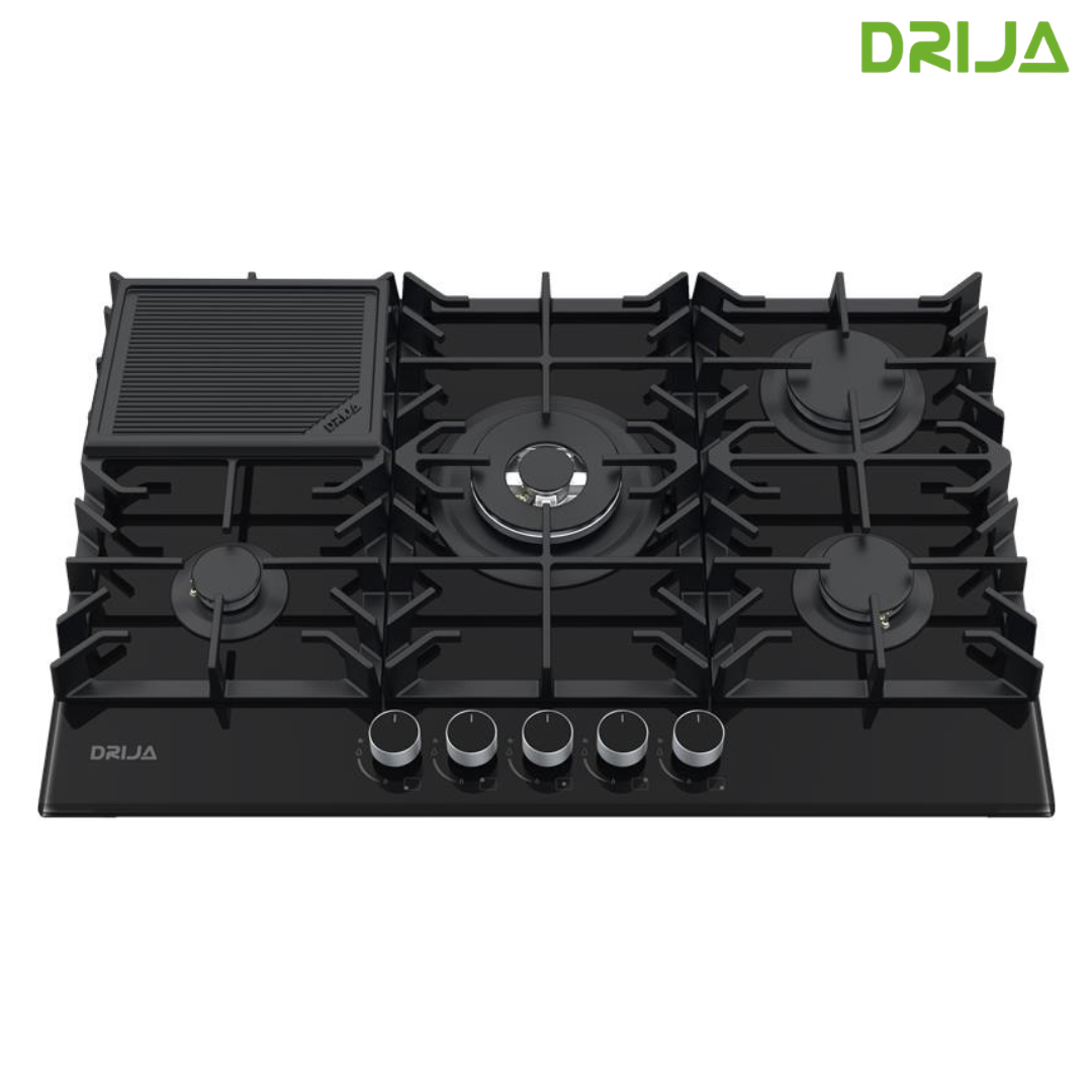 Estufa Empotrable 30" 5 Quemadores a Gas Vidrio Templado Vitrocerámica Negro Toscana 76 PRO-B Drija