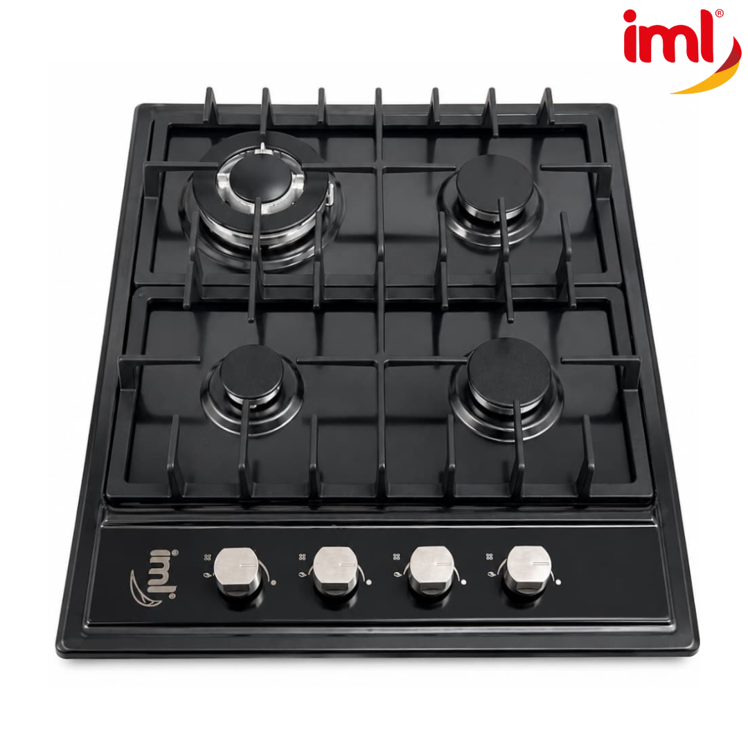 Estufa Empotrable a Gas de 4 Quemadores en Acero Inoxidable Negro 60x51cm IML QE-4AN