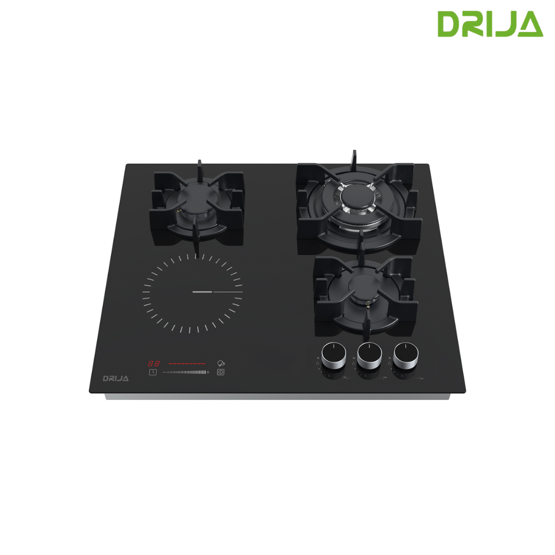 Estufa Empotrable Dual Gas y Eléctrica 4 Quemadores Vitrocerámica Negra Sicilia Touch 60 Drija