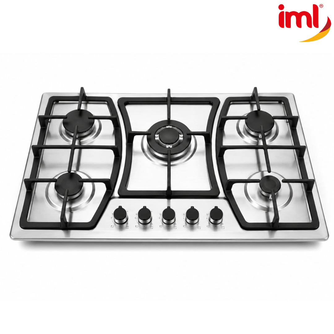 Estufa Empotrable a Gas de 5 Quemadores en Acero Inoxidable 86x51cm IML QE-5A3