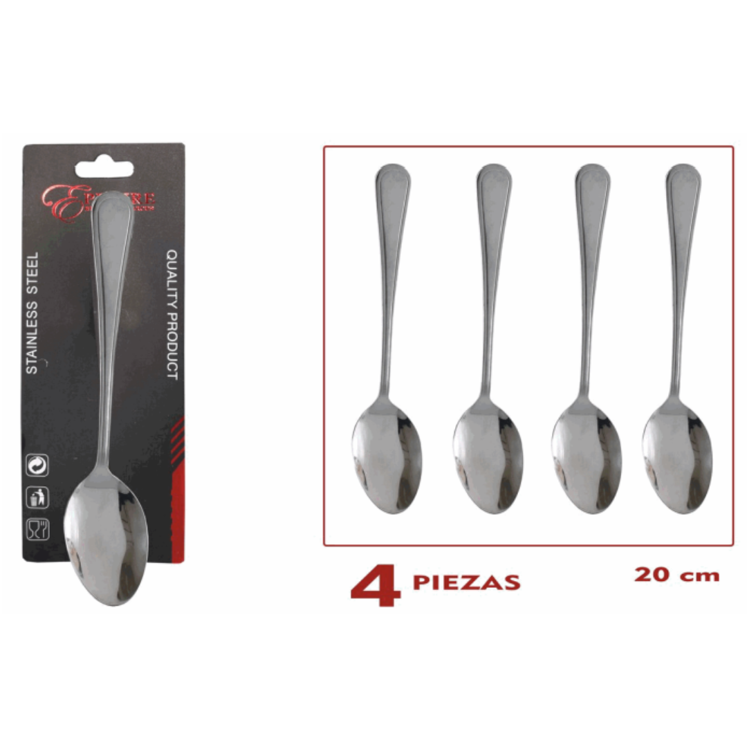 (LLEGANDO 16 DE ENERO) Set de 4 Cucharas de Acero Inoxidable 20cm 87605