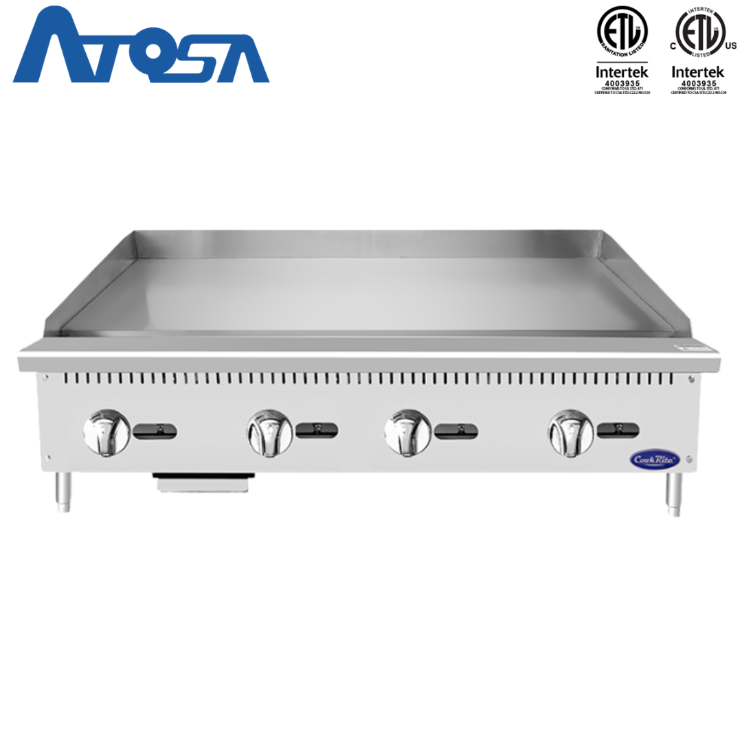 (PP) lancha Industrial a Gas de 48"/120cm con Control Manual, 120,000 BTU – Acero Inoxidable Atosa ATMG-48
