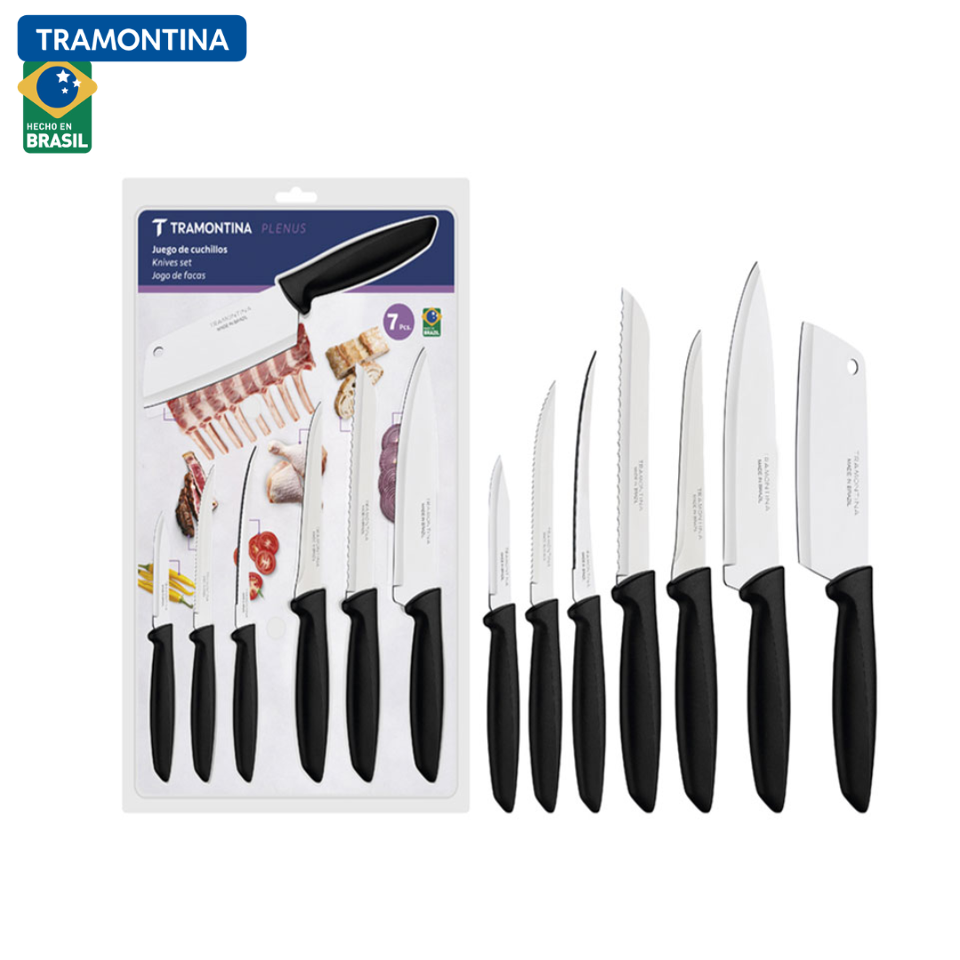 Juego de Cuchillos Tramontina Plenus 23498/044 – 7 Piezas, Acero Inoxidable, Mangos Negros