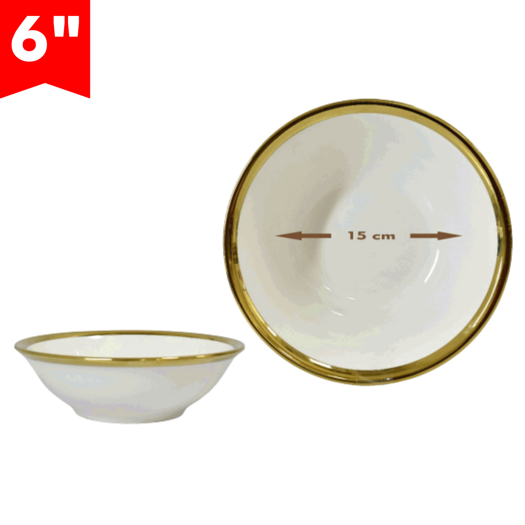 Bowl de Cerámica 6" con Bordes Dorado 87645 Plato.