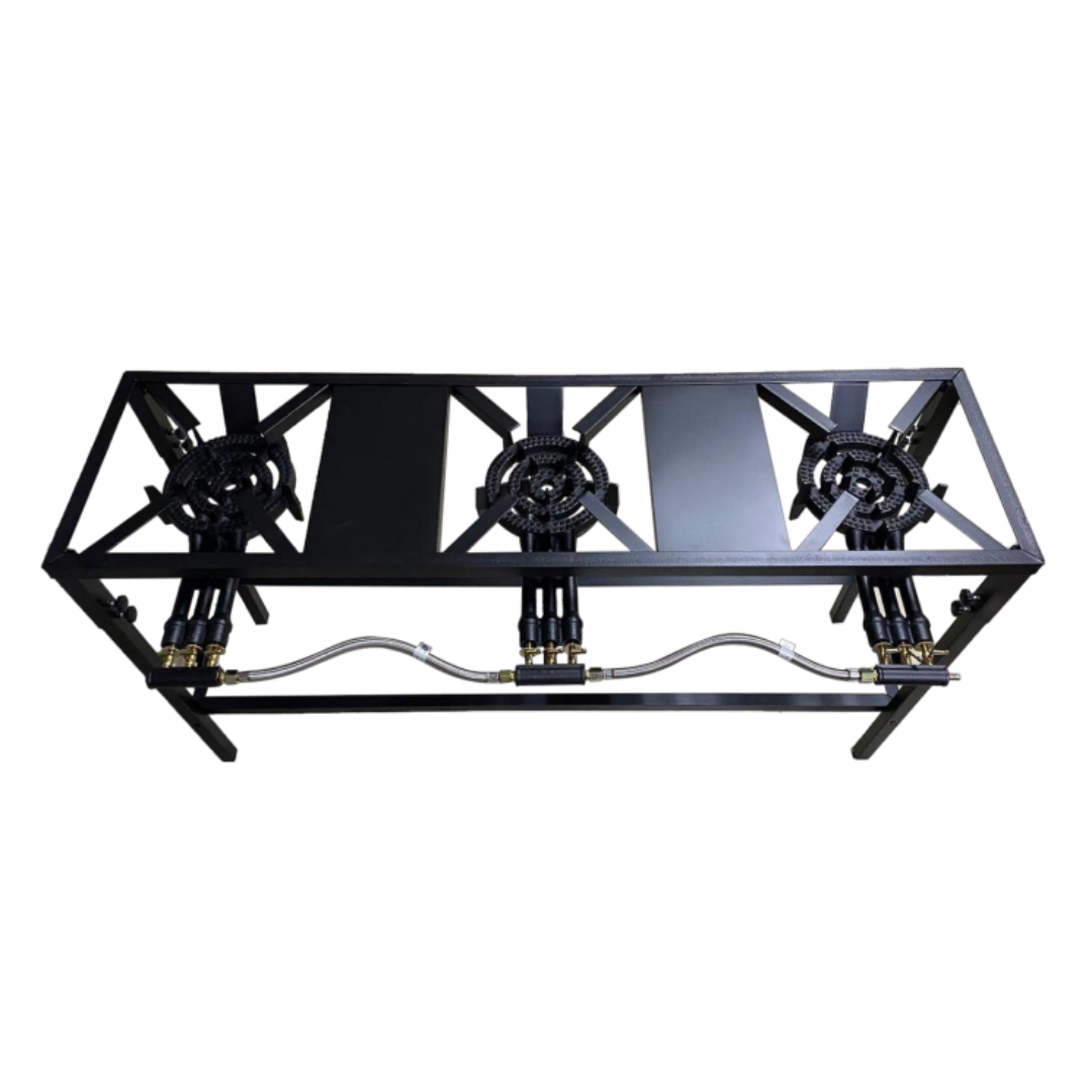 Estufa Industrial de Hierro Negro con 3 Quemadores de 3 Llaves o Válvulas a Gas con Patas C40-3