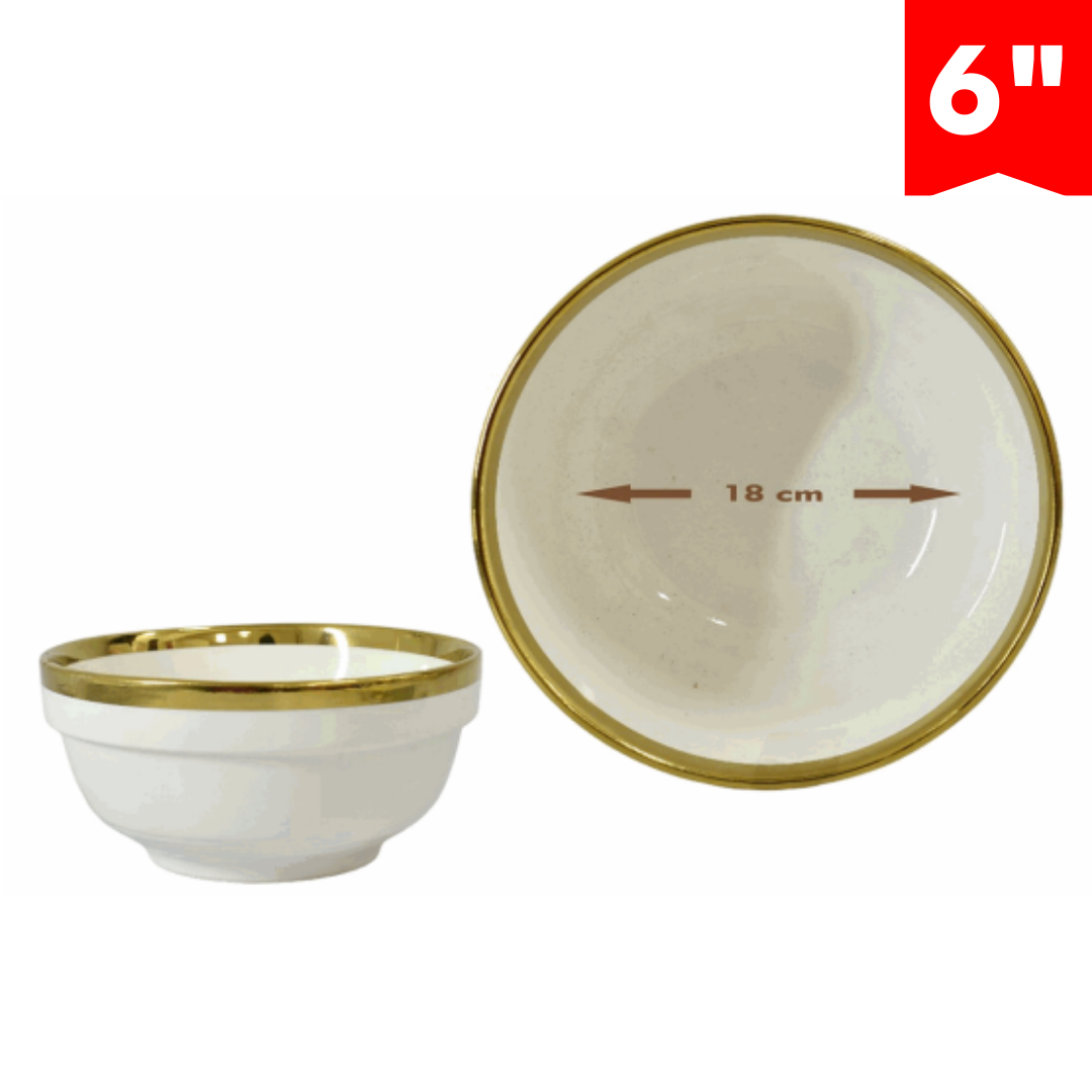 (LLEGANDO 27 DE MARZO) Plato Bowl de Cerámica 9" con Bordes Dorado 87651
