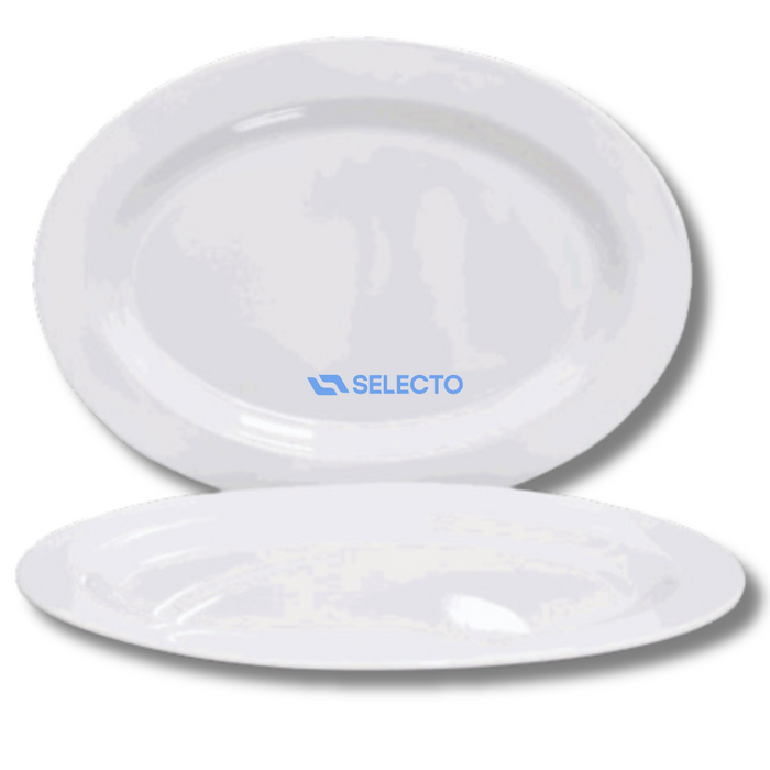 Plato Ovalado de Melamina Blanco 14" BG-205-W