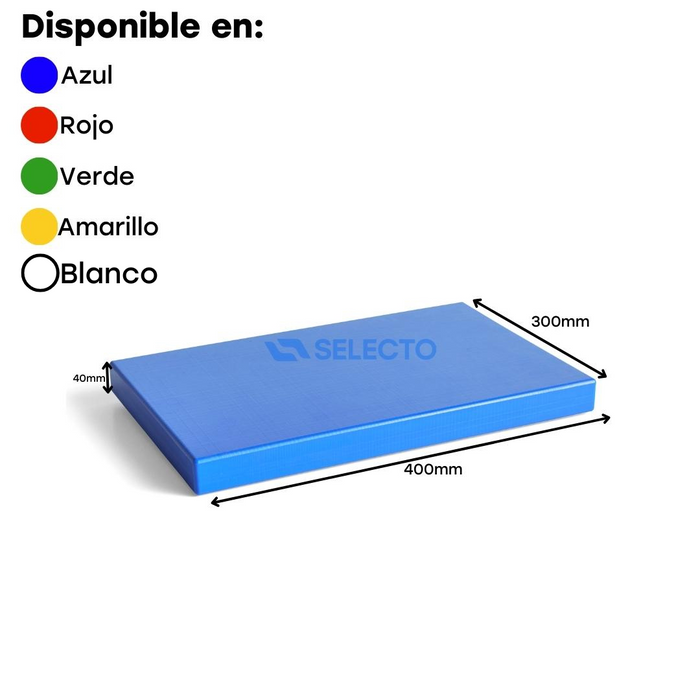 Tabla de Picar de Polietileno de 400x300x40mm Verde, Azul, Rojo, Amarillo & Blanco