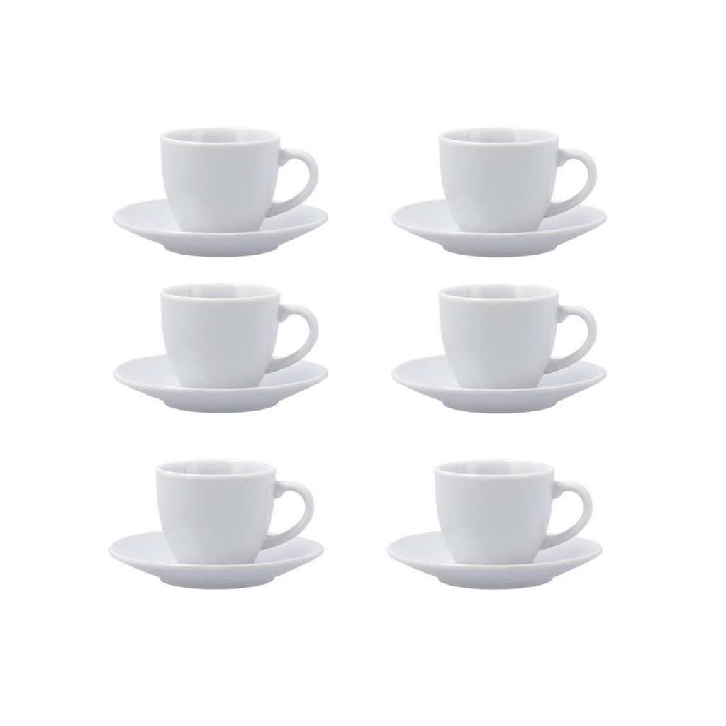 Set 6 Tazas Con Platos De Porcelana Blanca Para Shot De Caf Expresso Set 6 Tazas Con Platos De Porcelana Blanca Para Shot De Caf Expresso