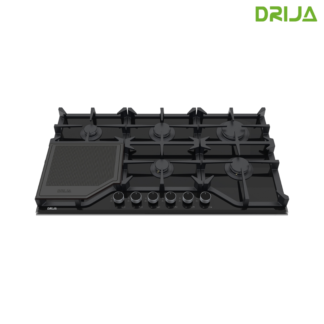 Estufa Empotrable 6 Quemadores 36" Vidrio Templado Negro Toscana 91 Drija