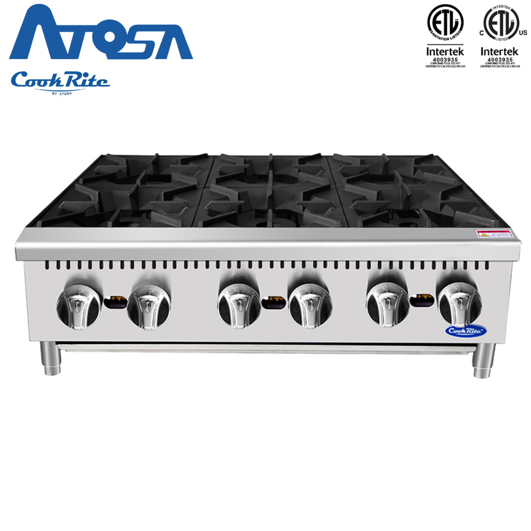 (PP) Estufa Industrial de Sobremesa a Gas de 6 Quemadores 90cm, 192,000 BTU – Acero Inoxidable Atosa ATHP-36-6