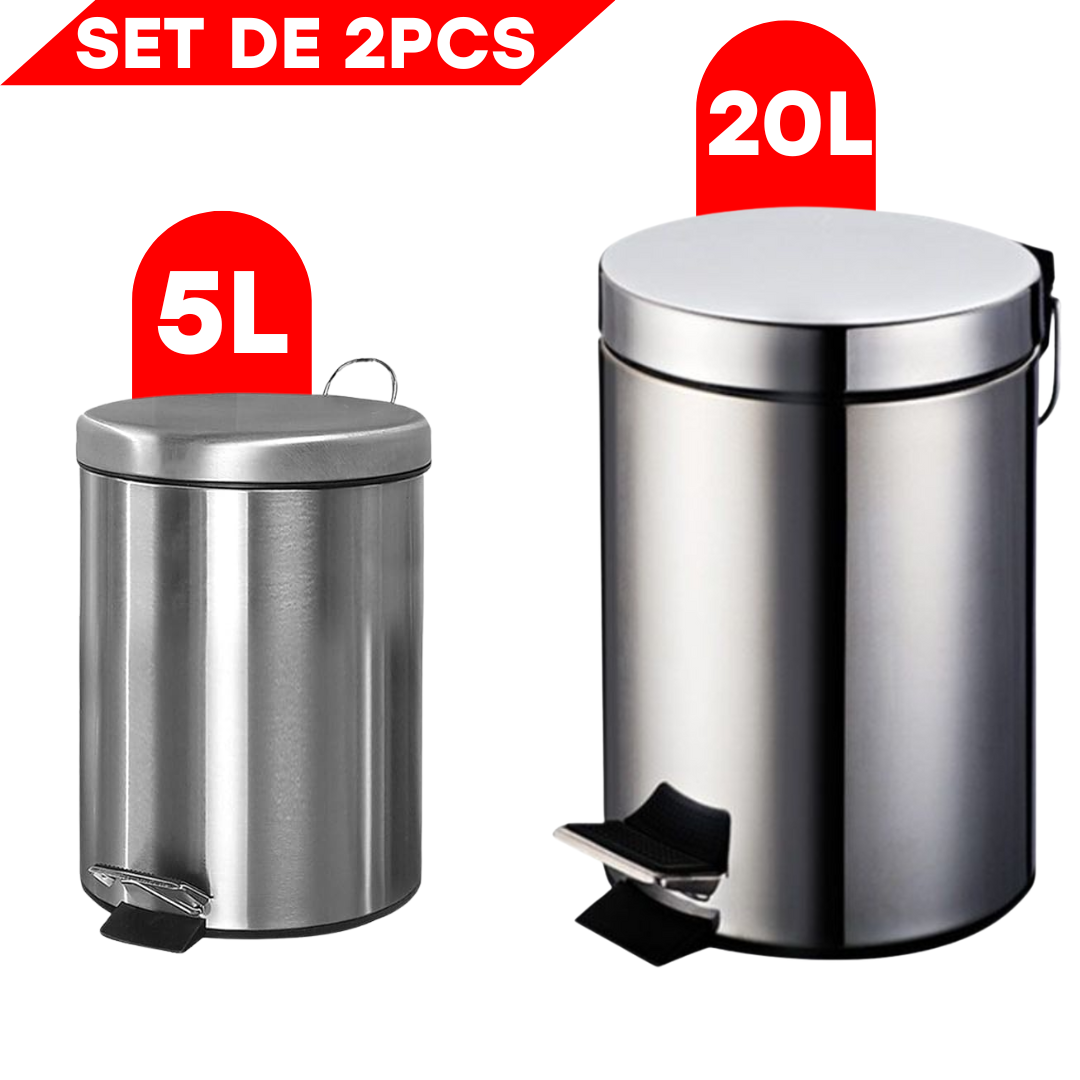 Set 2 Basureros de Acero Inoxidable 5L y 20L MDB-20LITROS