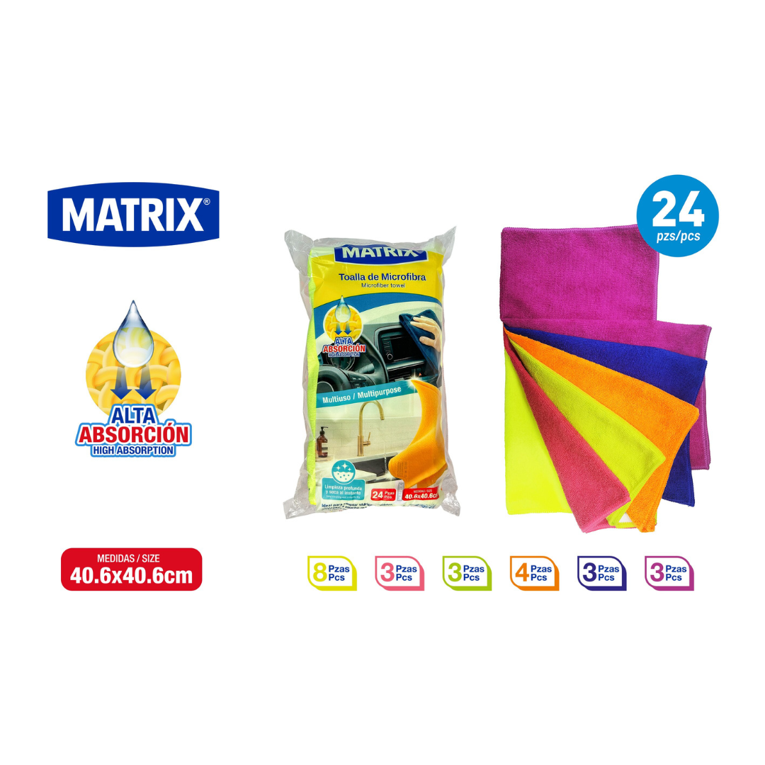 Set de 24und Toalla Microfibras 40.6x40.6cm Matrix A164-MT12-24 EXCALIBUR
