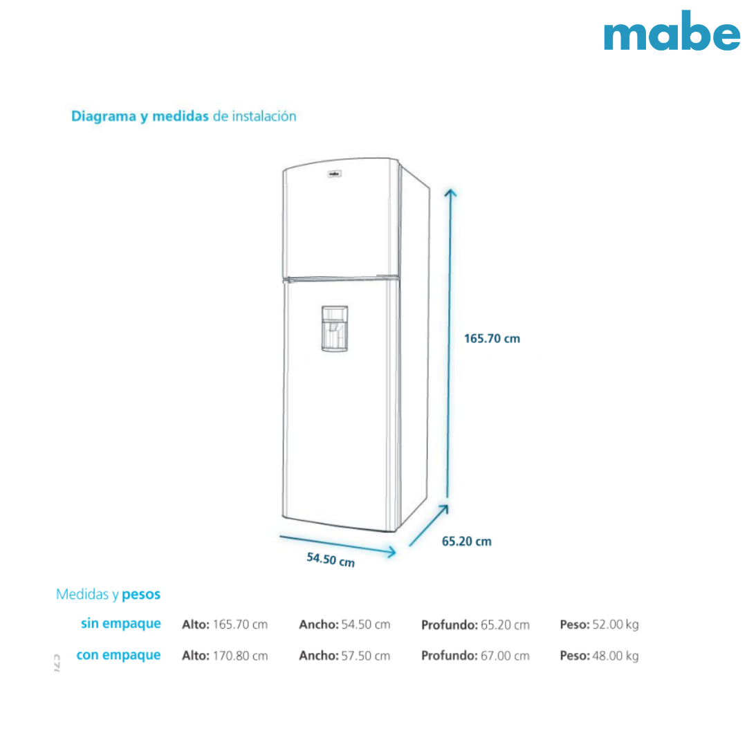 Refrigeradora Top Mount 10p3 con Dispensador de Agua Inverter Mabe RMD277PXCRX0