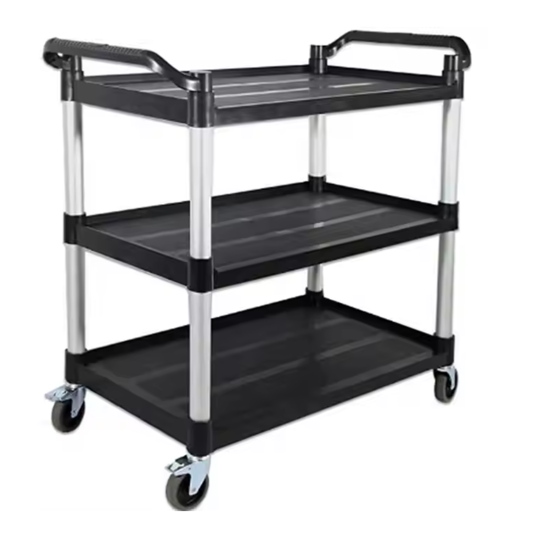 Carrito de Servir de Plástico de 3 Niveles con Frenos Negro HVB805001
