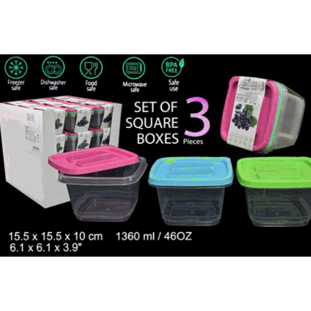 Set 3 Vasijas Plásticas Cuadrado con Tapa BG-TLT-018