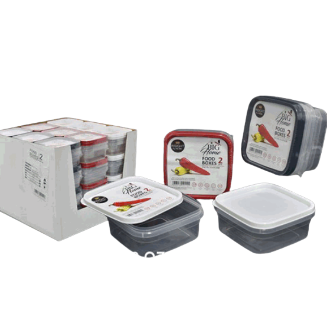 Set 2 Vasijas Plásticas Cuadrado con Tapa 1.1L BG-TLT-014