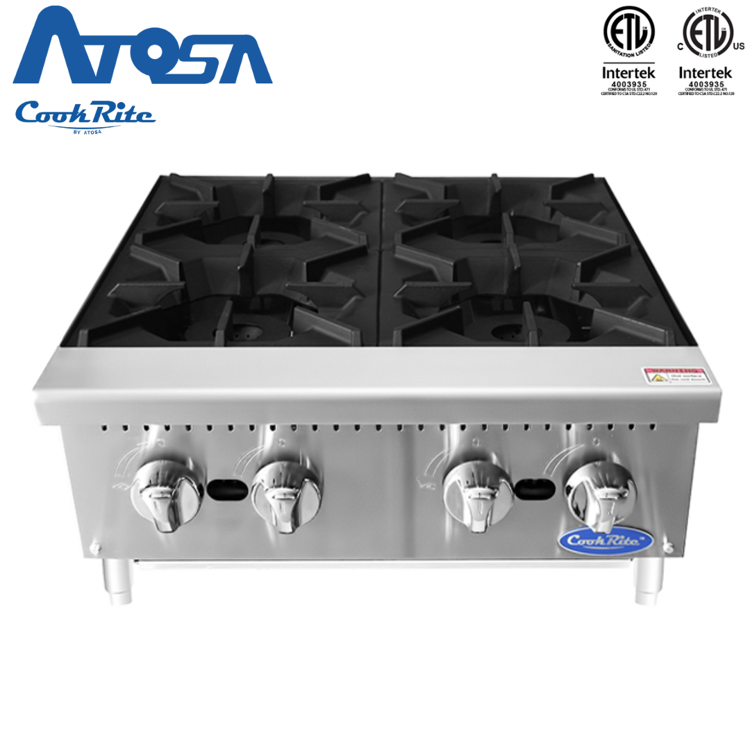 (PP) Estufa Industrial de Sobremesa a Gas de 4 Quemadores 60cm, 128,000 BTU – Acero Inoxidable Atosa ATHP-24-4