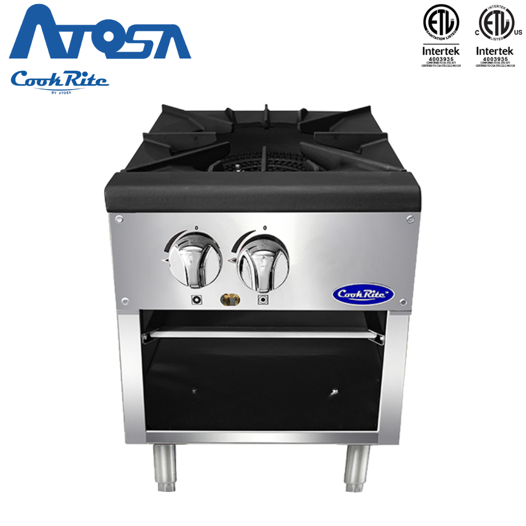 (PP) Estufa Industrial de Gas para Olla (Stock Pot) Sobre Mesa de 1 Quemador Triple Anillo, 80,000 BTU 46cm – Acero Inoxidable Atosa ATSP-18-1