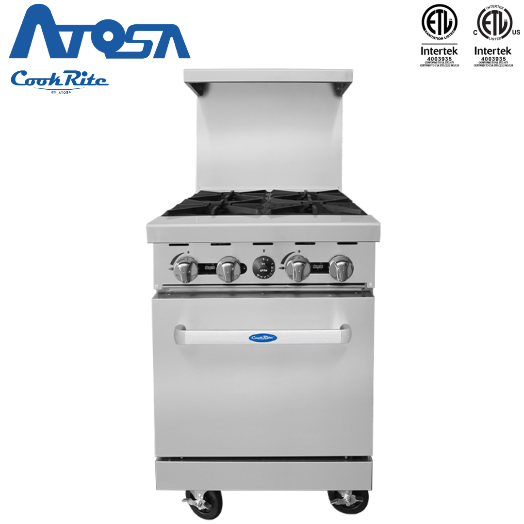 (PP) Estufa con Horno Industrial a Gas 24" de 4 Quemadores Acero Inoxidable Atosa ATO-4B