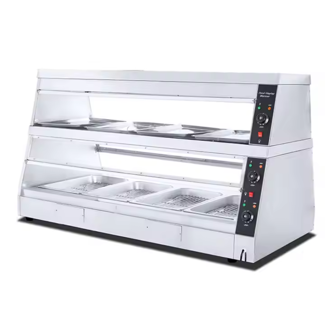 Vitrina Calentadora de 2 Niveles 8 Bandejas de Doble Apertura HW-4P