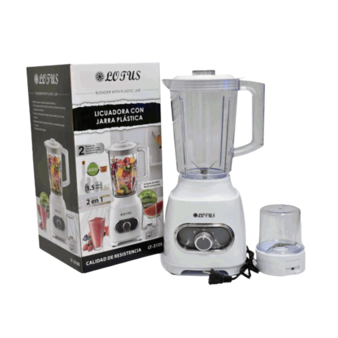 Licuadora con Procesador de Alimentos Jarra Plástica 1.5L 400W Blanco Lotus LT-3108