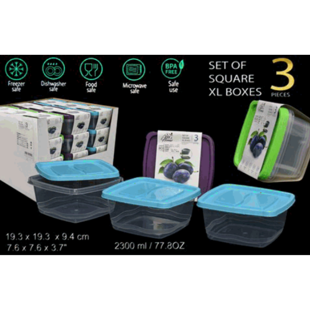 Set 3 Vasijas Plásticas Cuadrado con Tapa BG-TLT-024