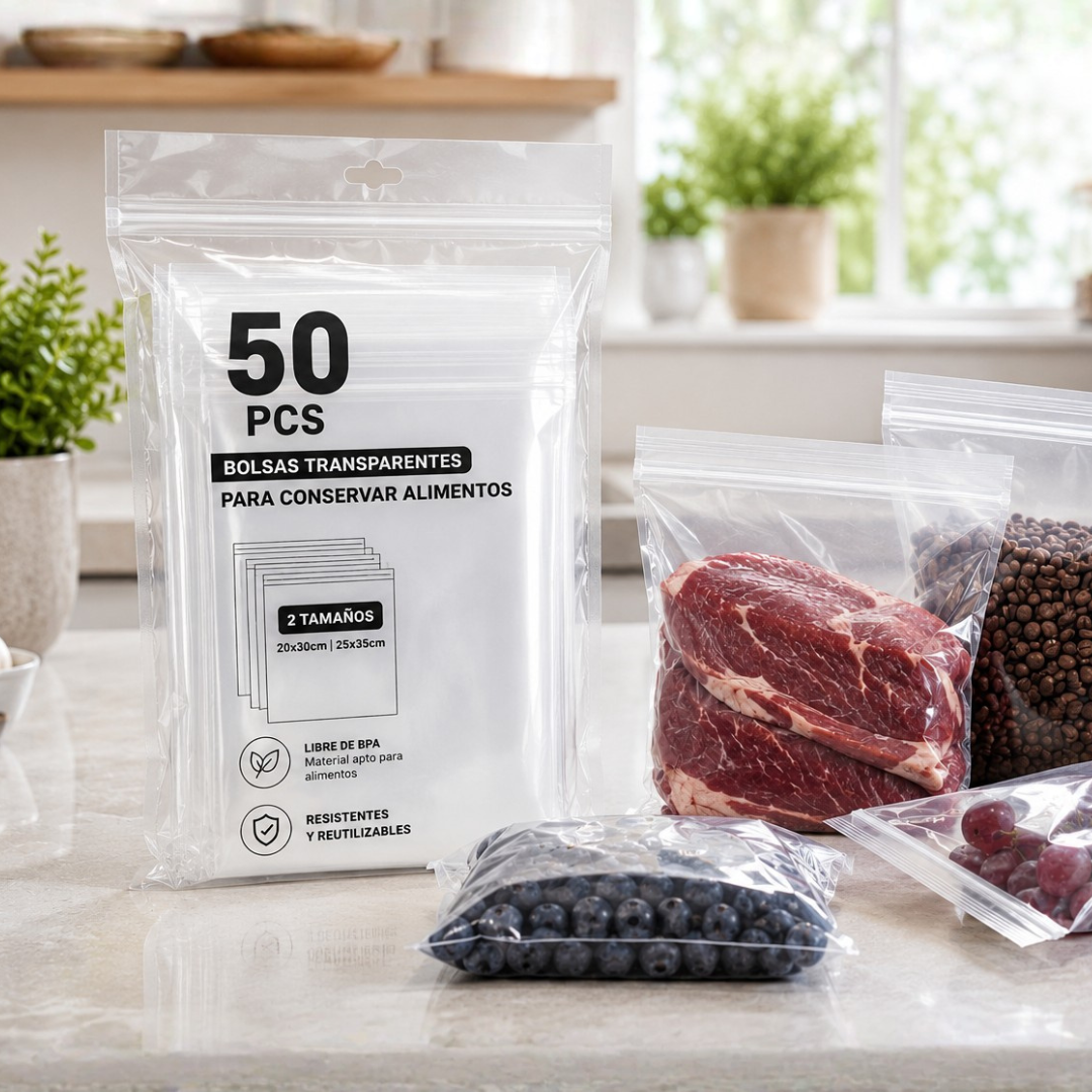 (LLEGANDO 3 DE JULIO) Bolsas para Empacar al Vacío Reutilizables 50 Piezas | Bolsas para Conservación de Alimentos Libre de BPA LT-9871-BAG