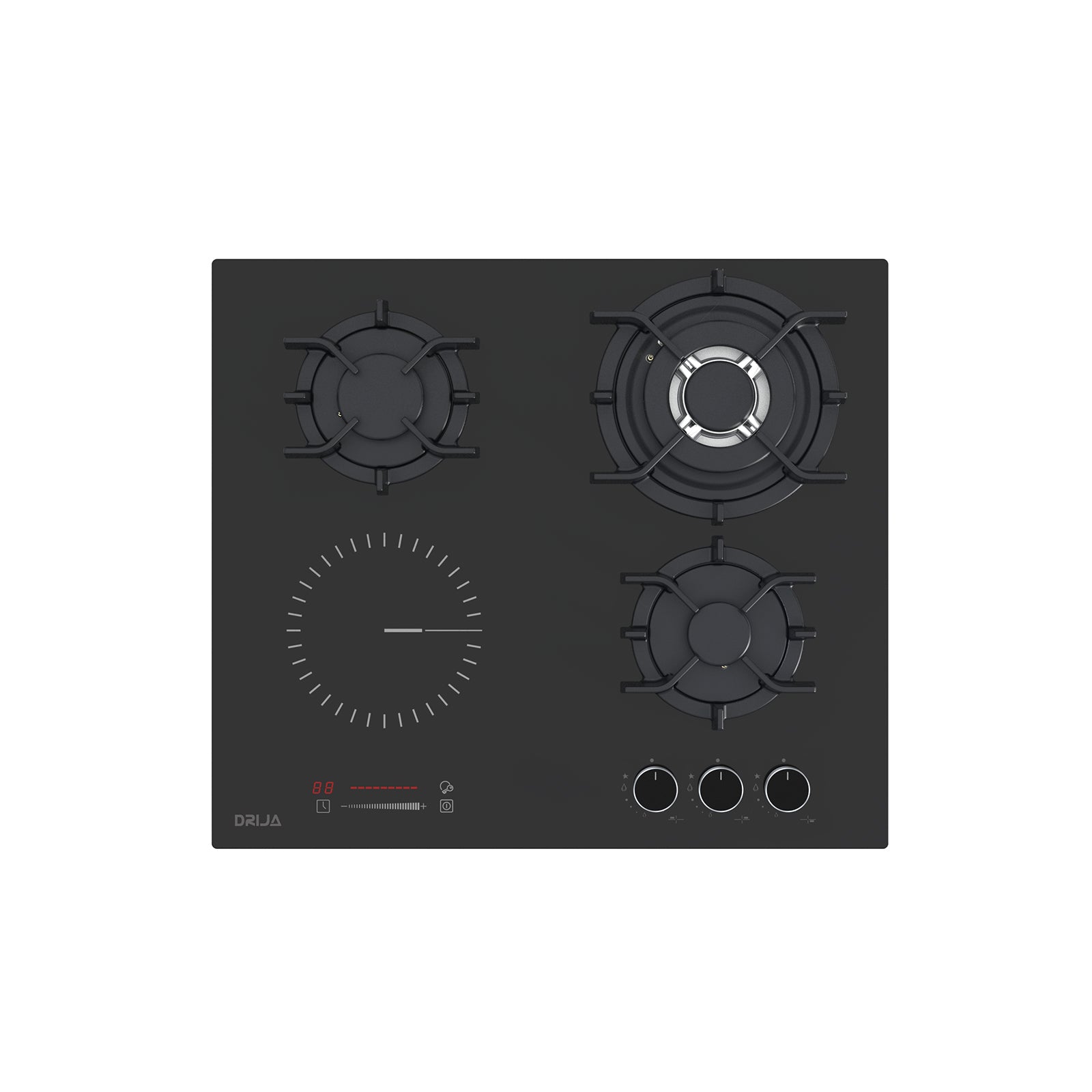 Estufa Empotrable Dual Gas y Eléctrica 4 Quemadores Vitrocerámica Negra Sicilia Touch 60 Drija