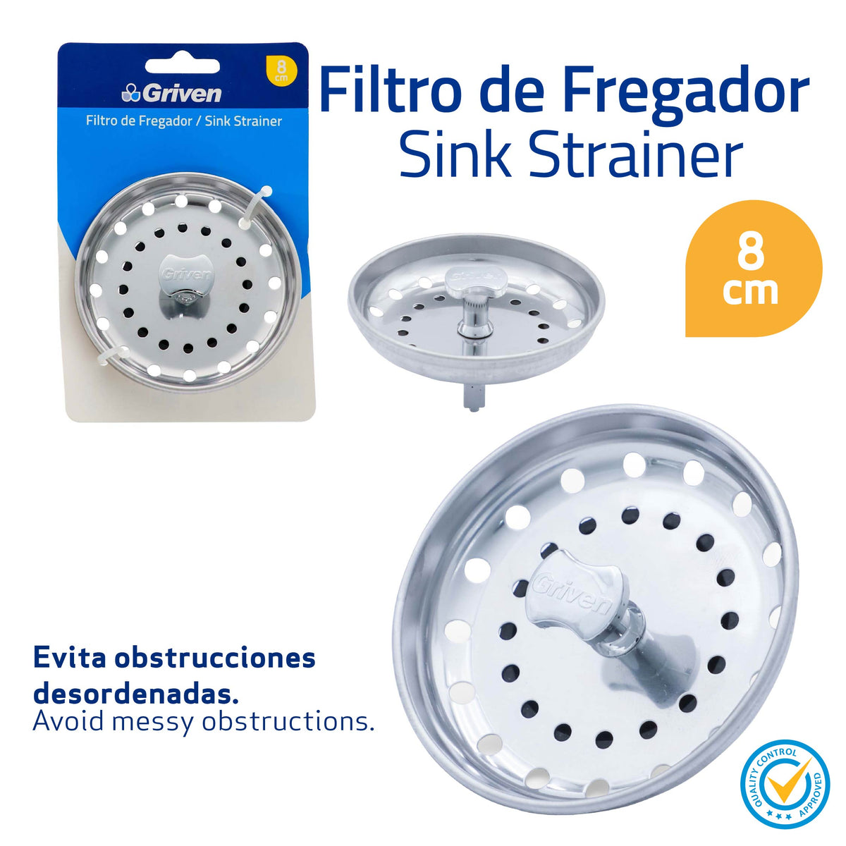 Filtro de Fregador 8 cm Griven para Desagüe de Cocina TL-01