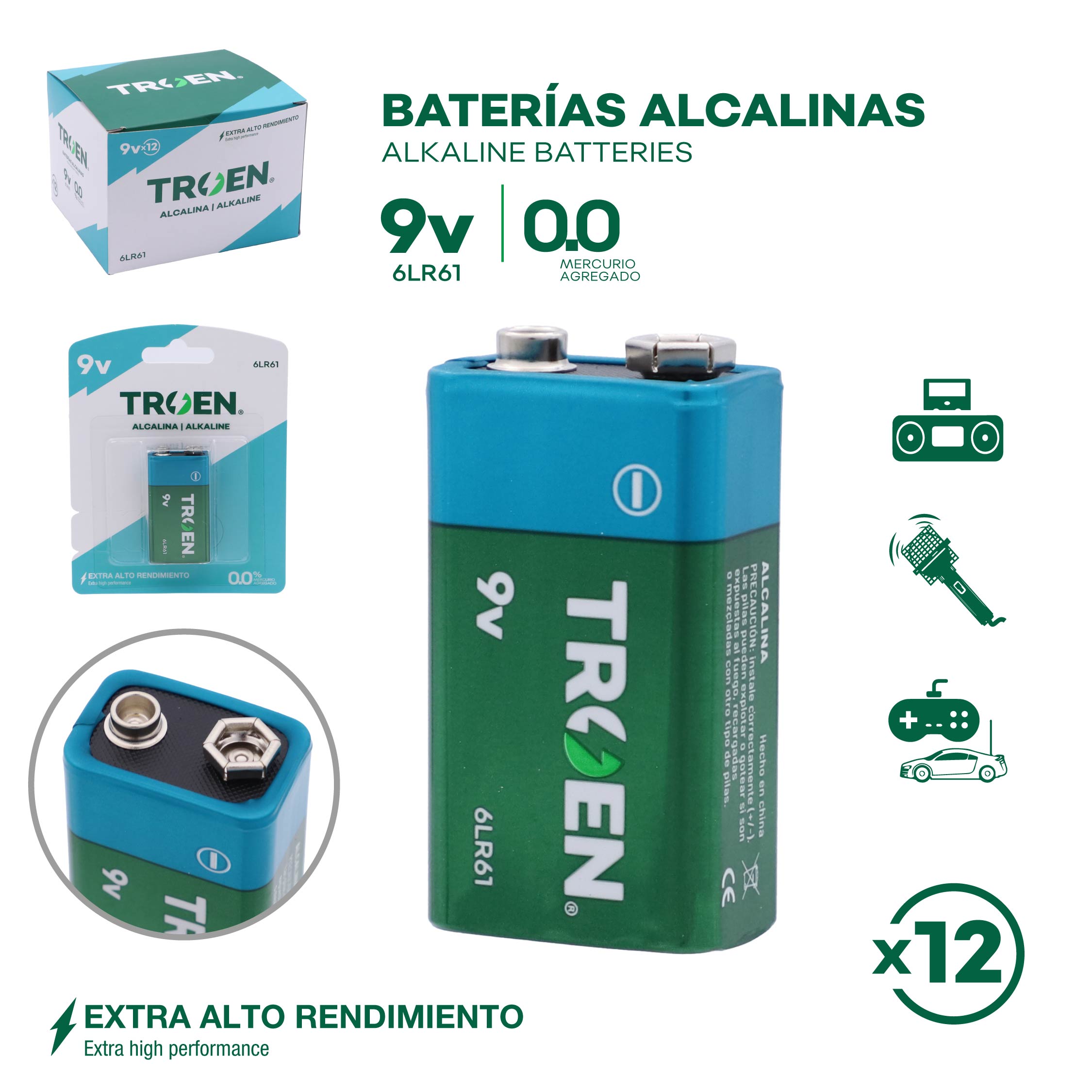 (LLEGANDO 5 DE MAYO) Batería Cuadrada Alcalina 9V TROEN TR-KL-9V-1