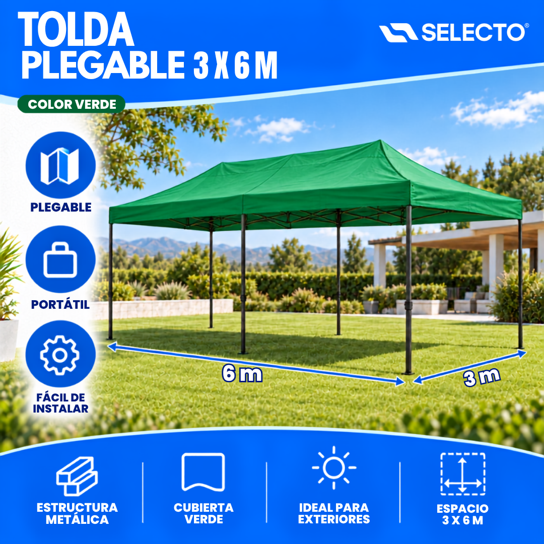 Tolda Carpas Plegable Gazebo 3x6 Metros Verde Portátil para Eventos y Exteriores HS-PTJG-036GR