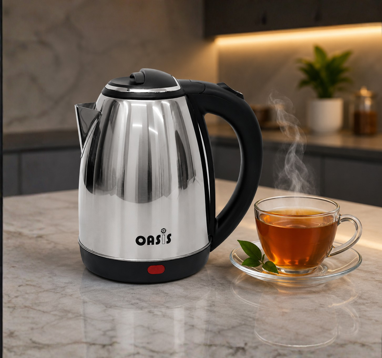 Tetera de Agua Eléctrica 1.8L Acero Inoxidable 1200W Oasis OA-604
