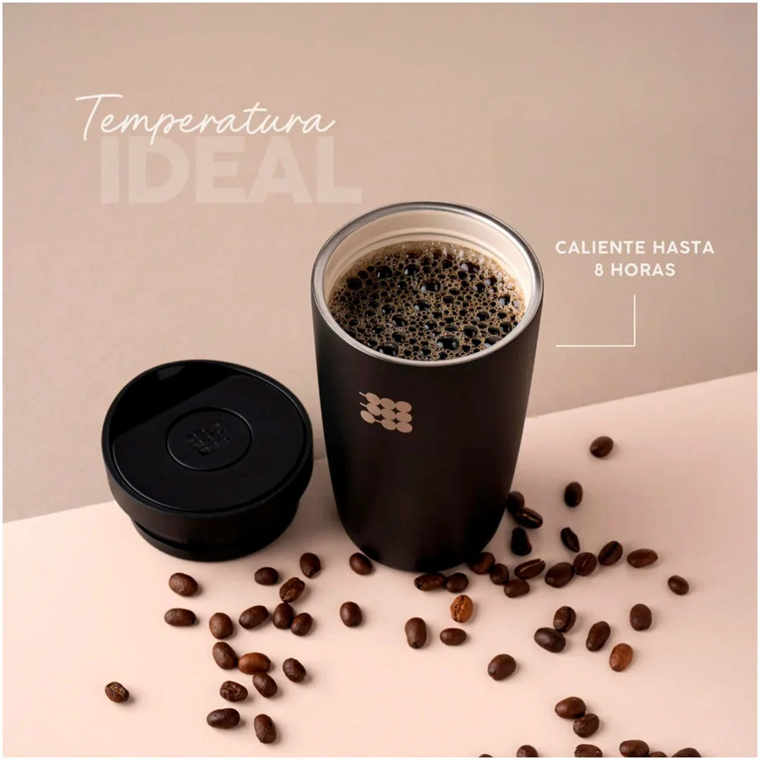 Vaso Mug Termo para Café con Interior Cerámico 12oz Tapa Press & Lift Negro Cubitt CT-COF1