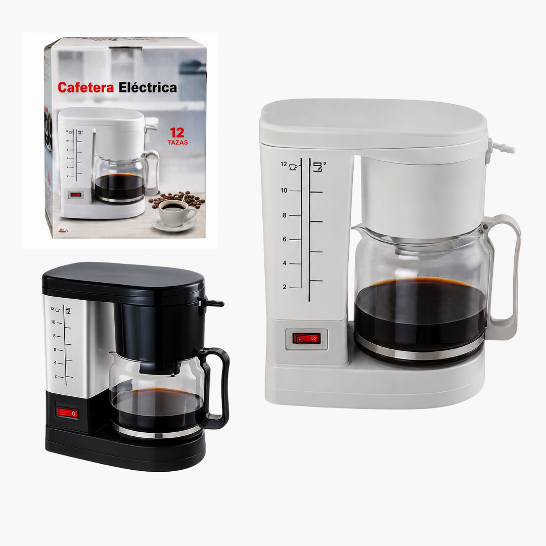 Cafetera Eléctrica de 12 Tazas en Color Blanco y Negro Homestar CM-02