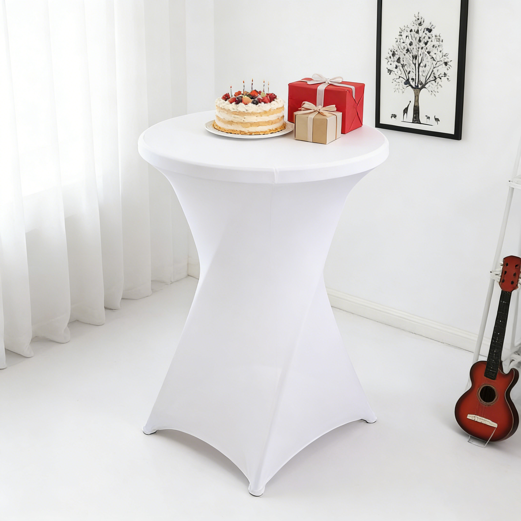 (LLEGANDO 3 DE JULIO) Mantel Elástico para Mesa Alta Coctelera 110x80cm | Forro Ajustable Blanco para Eventos, Bodas y Fiestas AJ-17711