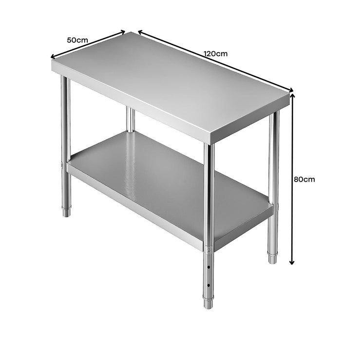 Mesa de Trabajo de Acero Inoxidable de 2 Niveles 80*50*120cm