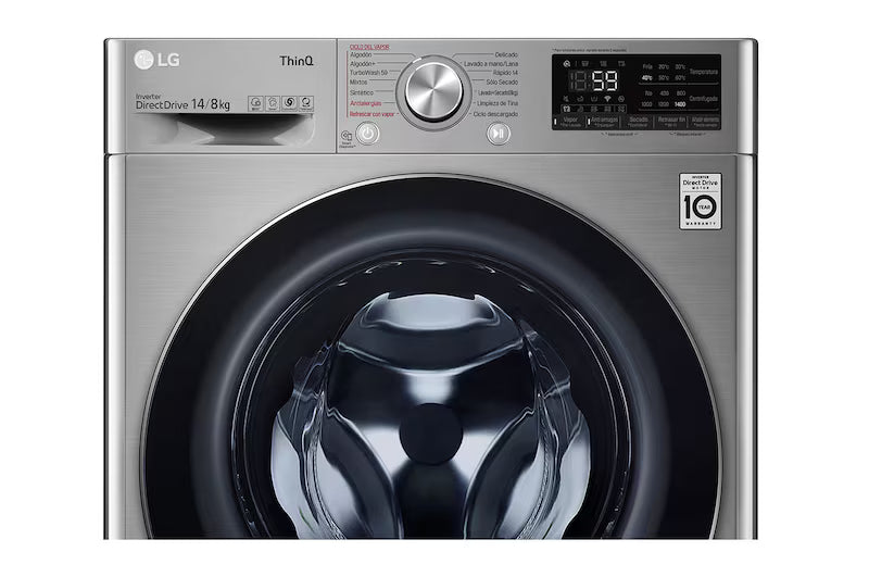 Centro de Lavado Lavadora y Secadora 2en1 14kg/8kg Eléctrico Carga Frontal con 6 Motion DD Motor Inverter AI Direct Drive Color Acero ThinQ LG WD14VV3S6C