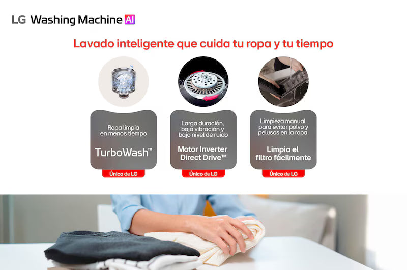 Lavadora Automática Carga Superior 15kg AI DD Negro Onyx LG WT15OBTX6