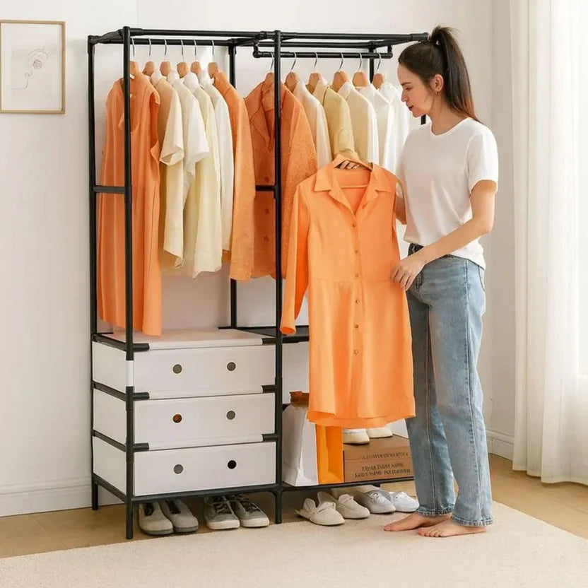 (LLEGANDO 27 DE MARZO) Perchero Tendedero de Ropa con Gavetas Multifuncional Moderno 188x103x41cm NS440259